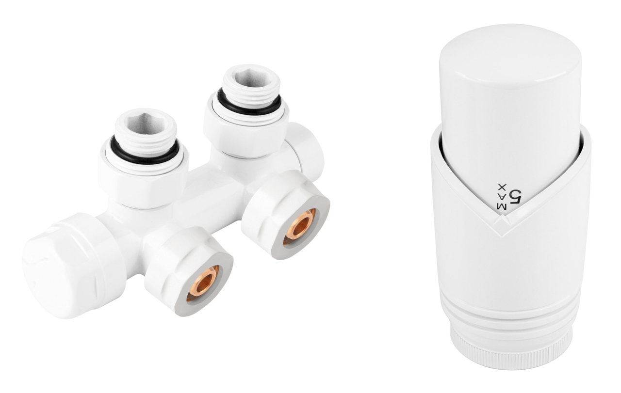 Комплект термостатический интегрированный угловой 1/2" (белый)